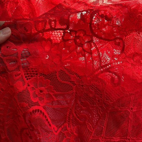 ARIA red sheer lace sexy open front long sleeve wrap robe removable sash tie - Picture 9 of 9